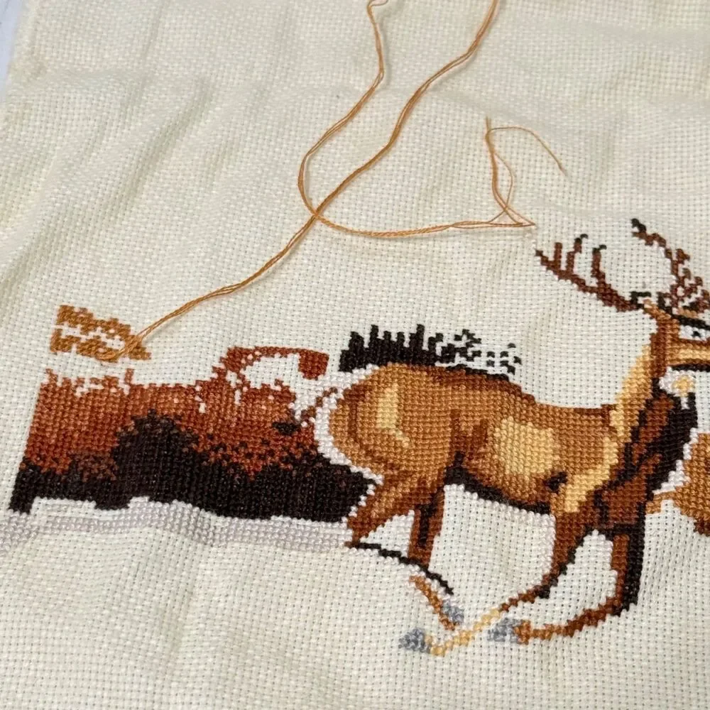 Bucilla Counted Cross Stitch Kit Deer Chase 40168 Partially Completed READ